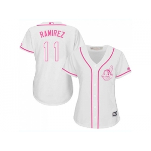 Women Cleveland Indians #11 Jose Ramirez White Pink Fashion Stitched MLB Jersey