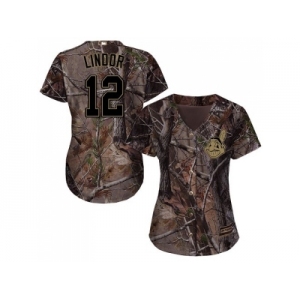 Women Cleveland Indians #12 Francisco Lindor Camo Realtree Collection Cool Base Stitched MLB Jersey