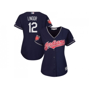 Women Cleveland Indians #12 Francisco Lindor Majestic Navy 2018 Spring Training Cool Base Player Jersey