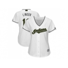 Women Cleveland Indians #12 Francisco Lindor White 2018 Memorial Day Cool Base Stitched MLB Jersey