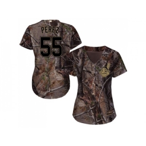 Women Cleveland Indians #55 Roberto Perez Camo Realtree Collection Cool Base Stitched MLB Jersey