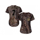 Women Cleveland Indians #7 Kenny Lofton Camo Realtree Collection Cool Base Stitched MLB Jersey