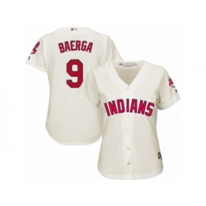 Women Majestic Cleveland Indians #9 Carlos Baerga Replica Cream Alternate 2 Cool Base MLB Jersey