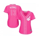 Women's Cleveland Indians #13 Omar Vizquel Authentic Pink Fashion Cool Base Baseball Jersey