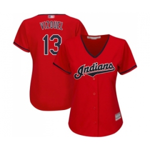 Women's Cleveland Indians #13 Omar Vizquel Authentic Scarlet Alternate 2 Cool Base Baseball Jersey