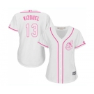 Women's Cleveland Indians #13 Omar Vizquel Replica White Fashion Cool Base Baseball Jersey