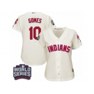 Women's Majestic Cleveland Indians #10 Yan Gomes Authentic Cream Alternate 2 2016 World Series Bound Cool Base MLB Jersey