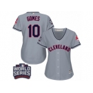 Women's Majestic Cleveland Indians #10 Yan Gomes Authentic Grey Road 2016 World Series Bound Cool Base MLB Jersey