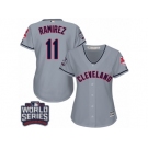 Women's Majestic Cleveland Indians #11 Jose Ramirez Authentic Grey Road 2016 World Series Bound Cool Base MLB Jersey