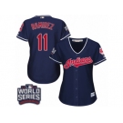 Women's Majestic Cleveland Indians #11 Jose Ramirez Authentic Navy Blue Alternate 1 2016 World Series Bound Cool Base MLB Jersey