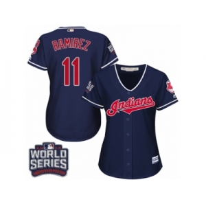 Women's Majestic Cleveland Indians #11 Jose Ramirez Authentic Navy Blue Alternate 1 2016 World Series Bound Cool Base MLB Jersey