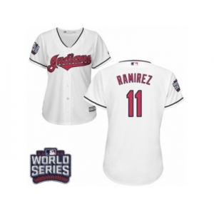 Women's Majestic Cleveland Indians #11 Jose Ramirez Authentic White Home 2016 World Series Bound Cool Base MLB Jersey