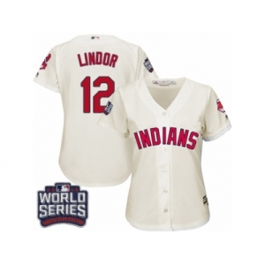 Women's Majestic Cleveland Indians #12 Francisco Lindor Authentic Cream Alternate 2 2016 World Series Bound Cool Base MLB Jersey