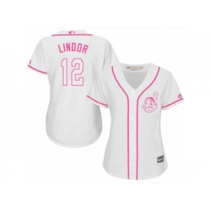 Women's Majestic Cleveland Indians #12 Francisco Lindor Authentic White Fashion Cool Base MLB Jersey