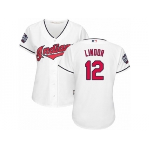 Women's Majestic Cleveland Indians #12 Francisco Lindor Authentic White Home 2016 World Series Bound Cool Base MLB Jersey