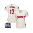 Women's Majestic Cleveland Indians #13 Omar Vizquel Authentic Cream Alternate 2 2016 World Series Bound Cool Base MLB Jersey