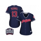 Women's Majestic Cleveland Indians #13 Omar Vizquel Authentic Navy Blue Alternate 1 2016 World Series Bound Cool Base MLB Jersey