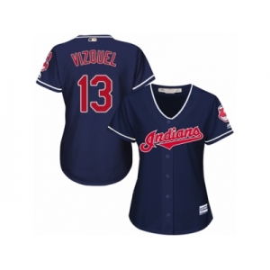 Women's Majestic Cleveland Indians #13 Omar Vizquel Authentic Navy Blue Alternate 1 Cool Base MLB Jersey