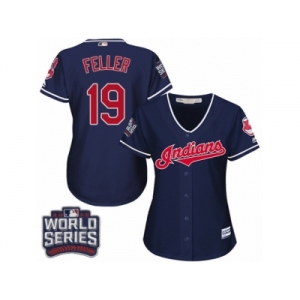 Women's Majestic Cleveland Indians #19 Bob Feller Authentic Navy Blue Alternate 1 2016 World Series Bound Cool Base MLB Jersey