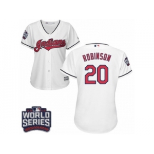 Women's Majestic Cleveland Indians #20 Eddie Robinson Authentic White Home 2016 World Series Bound Cool Base MLB Jersey