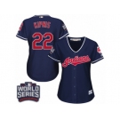 Women's Majestic Cleveland Indians #22 Jason Kipnis Authentic Navy Blue Alternate 1 2016 World Series Bound Cool Base MLB Jersey