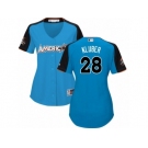 Women's Majestic Cleveland Indians #28 Corey Kluber Replica Blue American League 2017 MLB All-Star MLB Jersey