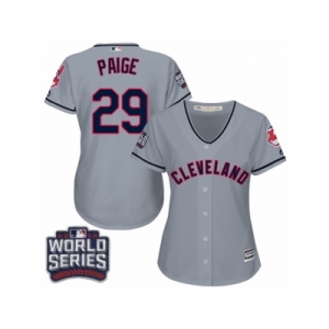 Women's Majestic Cleveland Indians #29 Satchel Paige Authentic Grey Road 2016 World Series Bound Cool Base MLB Jersey