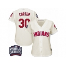 Women's Majestic Cleveland Indians #30 Joe Carter Authentic Cream Alternate 2 2016 World Series Bound Cool Base MLB Jersey