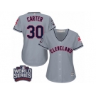 Women's Majestic Cleveland Indians #30 Joe Carter Authentic Grey Road 2016 World Series Bound Cool Base MLB Jersey