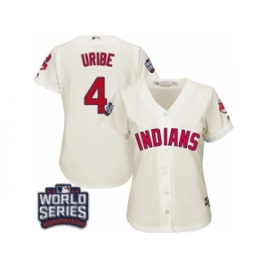 Women's Majestic Cleveland Indians #4 Juan Uribe Authentic Cream Alternate 2 2016 World Series Bound Cool Base MLB Jersey