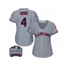 Women's Majestic Cleveland Indians #4 Juan Uribe Authentic Grey Road 2016 World Series Bound Cool Base MLB Jersey