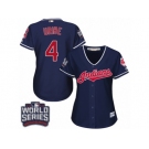 Women's Majestic Cleveland Indians #4 Juan Uribe Authentic Navy Blue Alternate 1 2016 World Series Bound Cool Base MLB Jersey