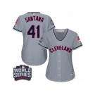 Women's Majestic Cleveland Indians #41 Carlos Santana Authentic Grey Road 2016 World Series Bound Cool Base MLB Jersey