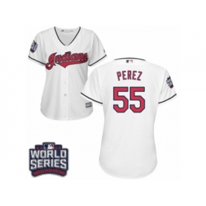 Women's Majestic Cleveland Indians #55 Roberto Perez Authentic White Home 2016 World Series Bound Cool Base MLB Jersey