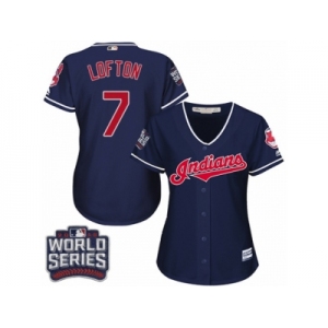 Women's Majestic Cleveland Indians #7 Kenny Lofton Authentic Navy Blue Alternate 1 2016 World Series Bound Cool Base MLB Jersey