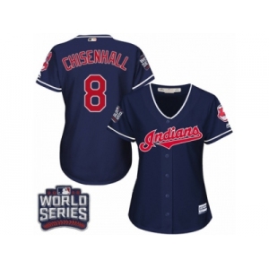 Women's Majestic Cleveland Indians #8 Lonnie Chisenhall Authentic Navy Blue Alternate 1 2016 World Series Bound Cool Base MLB Jersey