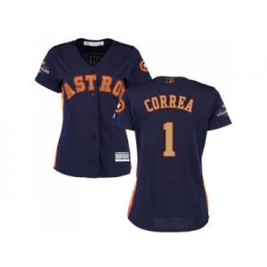 Women Houston Astros #1 Carlos Correa Navy Blue 2018 Gold Program Cool Base Stitched MLB Jersey