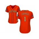 Women Houston Astros #1 Carlos Correa Orange 2018 Gold Program Cool Base Stitched Baseball Jersey