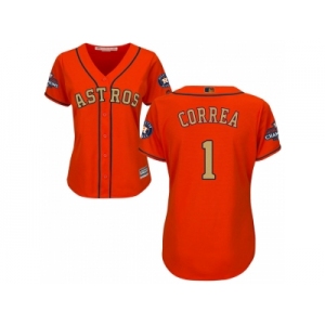 Women Houston Astros #1 Carlos Correa Orange 2018 Gold Program Cool Base Stitched Baseball Jersey