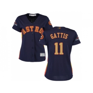 Women Houston Astros #11 Evan Gattis Navy 2018 Gold Program Cool Base Stitched Baseball Jersey