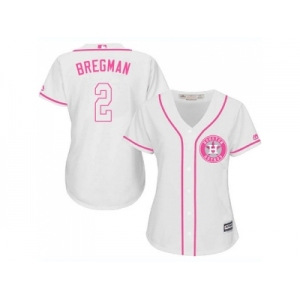 Women Houston Astros #2 Alex Bregman White Pink Fashion Stitched MLB Jersey