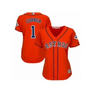 Women Majestic Houston Astros #1 Carlos Correa Replica Orange Alternate 2017 World Series Bound Cool Base MLB Jersey