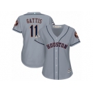 Women Majestic Houston Astros #11 Evan Gattis Replica Grey Road 2017 World Series Bound Cool Base MLB Jersey