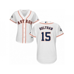 Women Majestic Houston Astros #15 Carlos Beltran Replica White Home 2017 World Series Bound Cool Base MLB Jersey