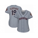 Women Majestic Houston Astros #19 Tyler Clippard Replica Grey Road Cool Base MLB Jersey