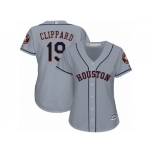 Women Majestic Houston Astros #19 Tyler Clippard Replica Grey Road Cool Base MLB Jersey