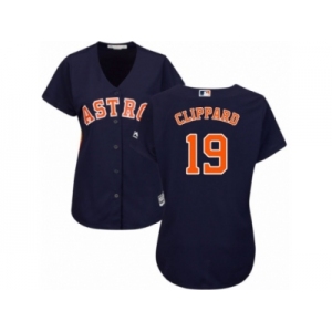 Women Majestic Houston Astros #19 Tyler Clippard Replica Navy Blue Alternate Cool Base MLB Jersey