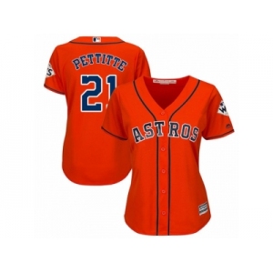Women Majestic Houston Astros #21 Andy Pettitte Replica Orange Alternate 2017 World Series Bound Cool Base MLB Jersey