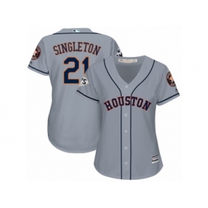 Women Majestic Houston Astros #21 Jon Singleton Replica Grey Road 2017 World Series Bound Cool Base MLB Jersey