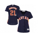 Women Majestic Houston Astros #21 Jon Singleton Replica Navy Blue Alternate 2017 World Series Bound Cool Base MLB Jersey